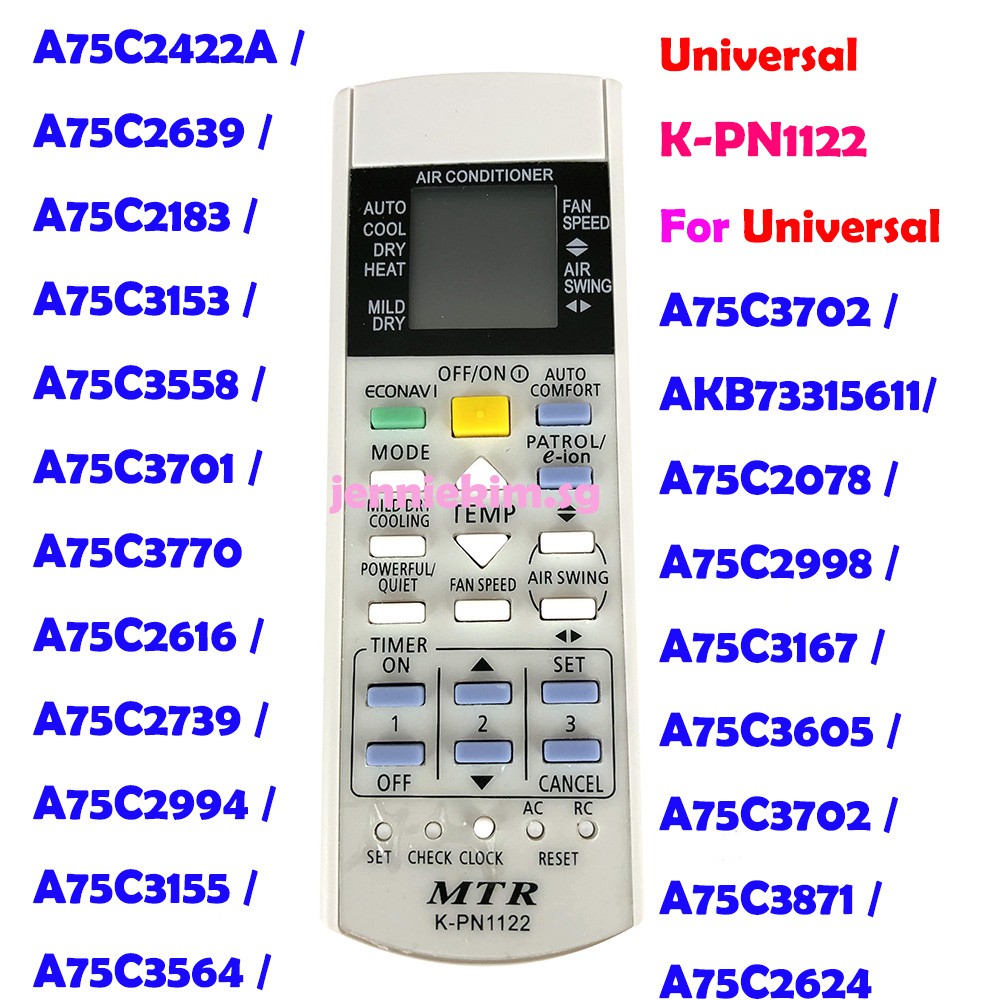 รีโมทแอร์ Panasonic K-PN1122 Universal ทุกรุ่น A75C3770 A75C4185 A75C2616 เหมาะสําหรับ:A75C2422A / A