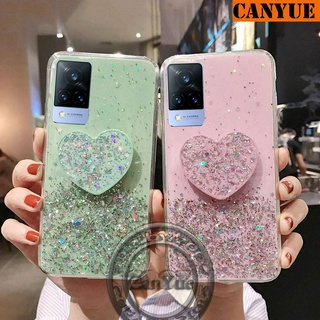 vivo V21e V21 (5G) V20 SE Pro (2021) V19 Neo V17 V17Pro Y31 Y51 Y51A (2020) Bling Glitter Sequins Silicone Case Luxury Foil Powder Soft Cover Crystal Protective Shine Phone Casing + with Heart Stand Popsocket