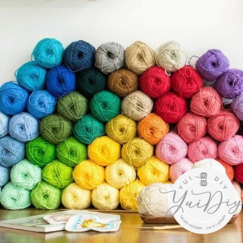 คอตตอนนม 5Ply  YuiDiy โทนน้ำเงิน/น้ำตาล/แดง ไหมพรมคอตตอนนม 5ply ไหมพรม Cotton