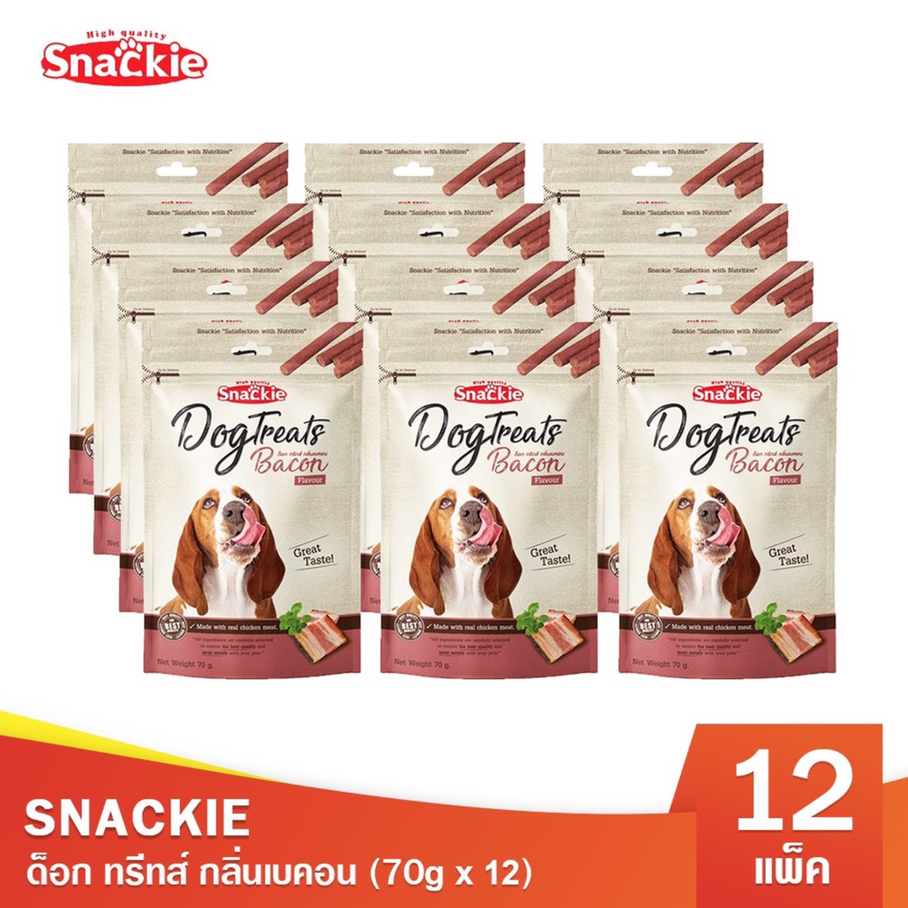 Snackie ด็อกทรีทส์ รสเบคอน 70g x12 ขนมสุนัข ขนมหมา ทรีทส์สำหรับสุนัข