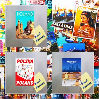 แม่เหล็กติดตู้เย็น โปแลนด์ วอร์ซอ 2×3 นิ้ว ของที่ระลึก ของฝาก Souvenir Fridge magnet Poland Warsaw Vintage SET A 2x3"