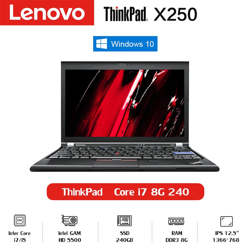 Lenovo Notebook Thinkpad X250 Intel Core i7-5300U RAM8G SSD256G Windows10 12.5inch Microsoft Office รับประกัน 1 ปี