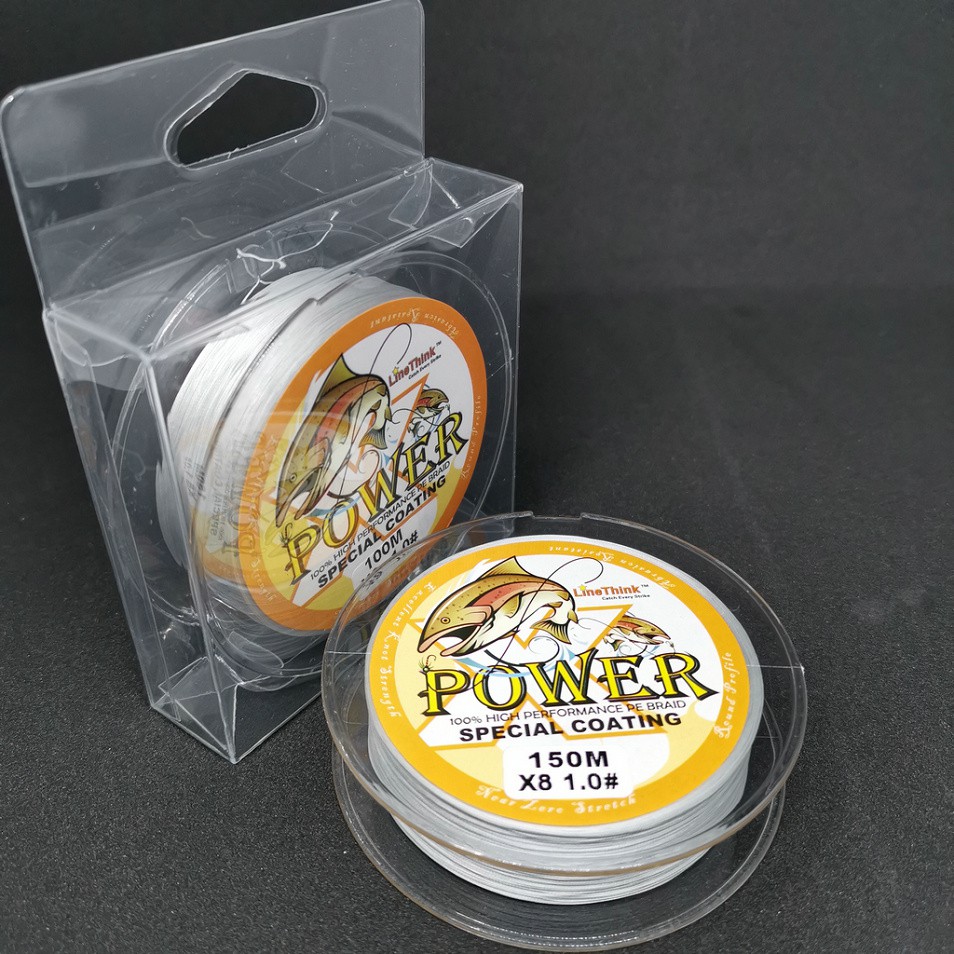 POWER  150เมตร สายตกปลา 100% PE ถัก8เส้น ( X8) เบอร์ 1.0 2.0 3.0 4.0 5.0 6.0 8.0สีเทา เหนียวๆ