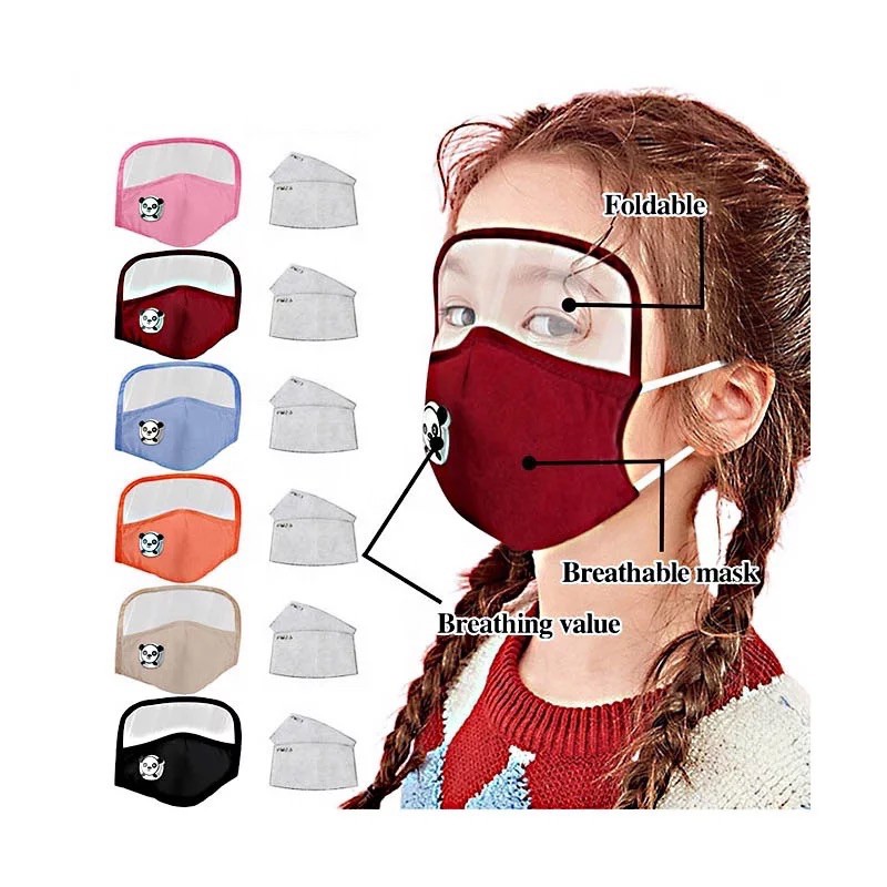 (รุ่นใหม่น่ารักมาก) หน้ากากผ้าพร้อมวาล์วระบายอากาศ และ Face Shield สำหรับเด็ก (ลายแพนด้า)