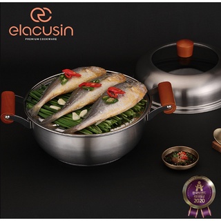 [ฝรั่งเศส] Elacuisin หม้อสตูว์ไอน้ำสแตนเลสทั้งหมด 26 ซม. พร้อมฝาแก้วโดม IH Induction เครื่องครัวพรีเมี่ยมของเกาหลี