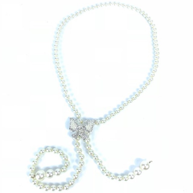 Chinatown Leather สร้อย&เข็มขัดมุกผีเสื้อแบบเกี่ยวตะขอ