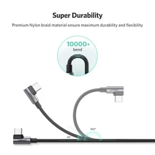 UGREEN USB 2.0 to USB-C 3A Cable 90° Angled 2 Sides รองรับ QC3.0 ชาร์จได้รวดเร็ว รุ่น US176 ยาว 0.5-3 M (Alu, Nylon)