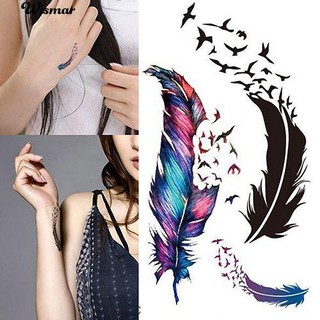 💋3D แบบถอดเปลี่ยนได้กันน้ำสีสันสวยงาม Body ArtFeather Sexy Tattoo สติกเกอร์