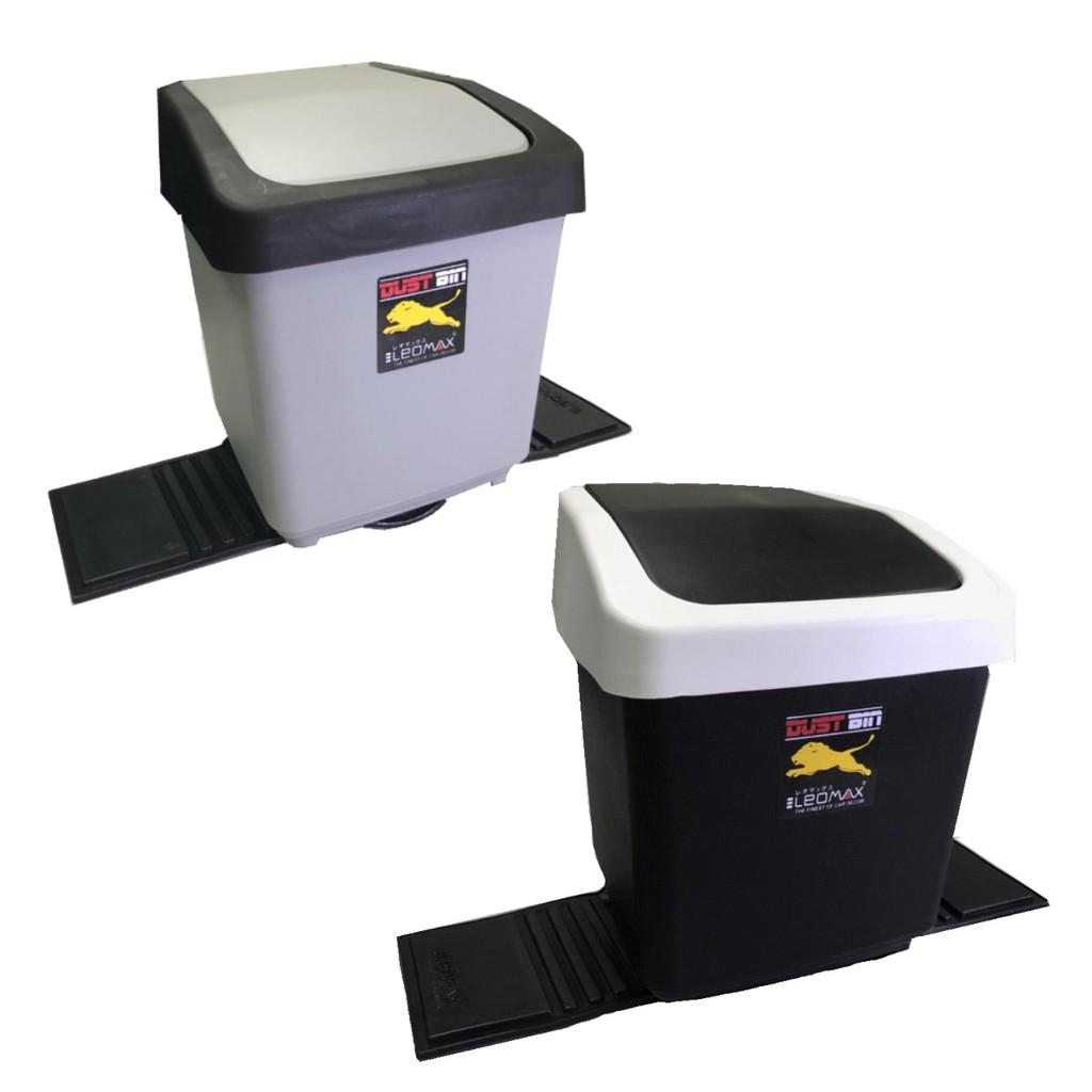 LEOMAX ถังขยะในรถ ถังขยะรถยนต์ ถังขยะติดรถ ขนาดใหญ่ 4 ลิตร รุ่น GRANDE พร้อมพื้นยางกันลื่น สีดำ,เทา
