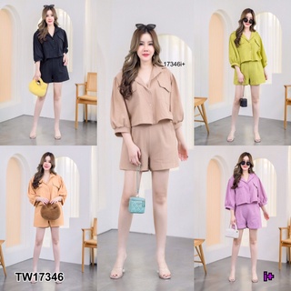 17346 Set #สาวอวบ 2 ชิ้น เสื้อกระดุมหน้าแขนยาว + กางเกงขาสั้น #chubby girl Button front long sleeve shirt + shorts