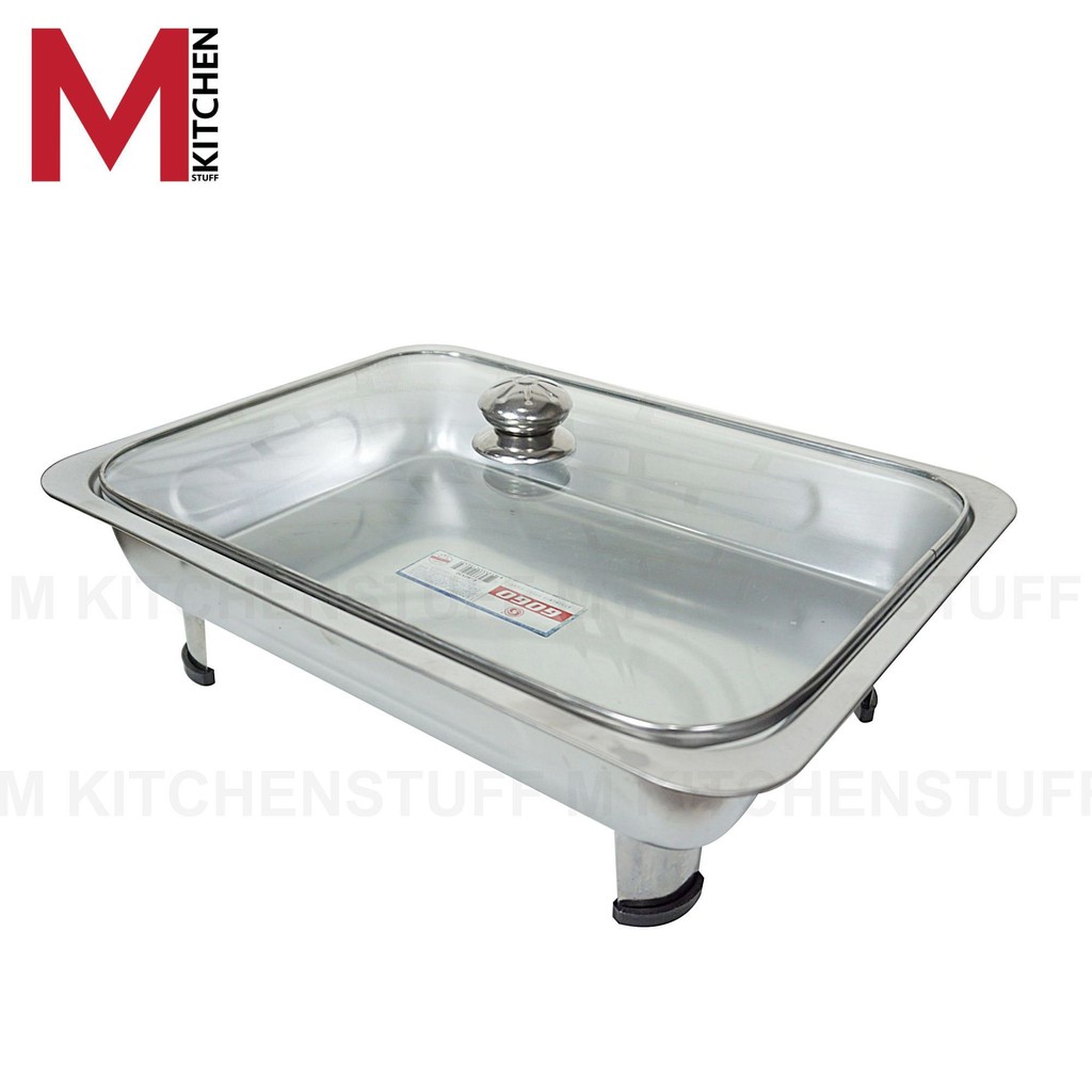M KITCHEN TL872 ถาดอาหาร ถาดบุฟเฟ่ต์ สแตนเลส ฝาแก้ว ขนาด 40*30*5 ซม (B1)