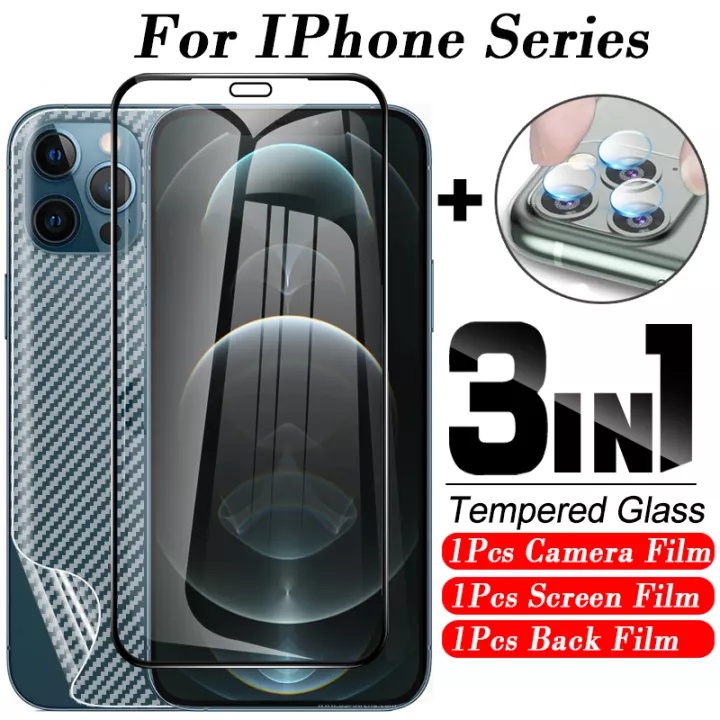 3in1 iPhone13,13Mini,13Pro,13ProMax ฟิล์มเลนส์กล้อง + ฟิล์มกระจกเต็มจอ+ ฟิล์มหลัง ฟิล์มกันกระแทกขอบด
