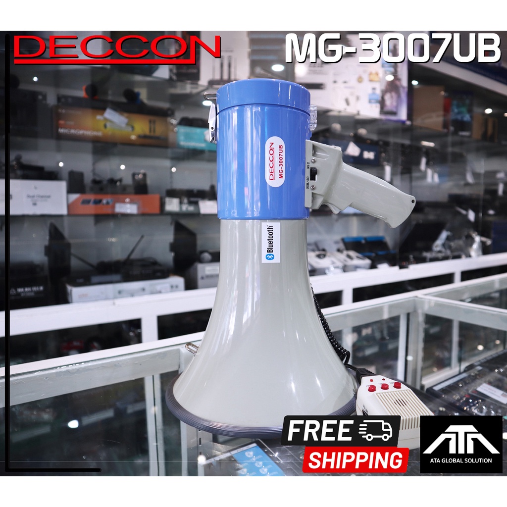 **มี Bluetooth** เมกกะโฟน โทรโข่ง ยี่ห้อ DECCON MG-3007UB มี แบตเตอรี่แห้ง USB บลูทูธ อัดเสียงได้ MG
