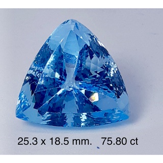 75.80 c t บุษราคัม สีฟ้า ตัดสามเหลี่ยม แท้ ธรรมชาติ Natural Blue Topaz Trillion Shape Loose Gemstone For Fine Jewelry