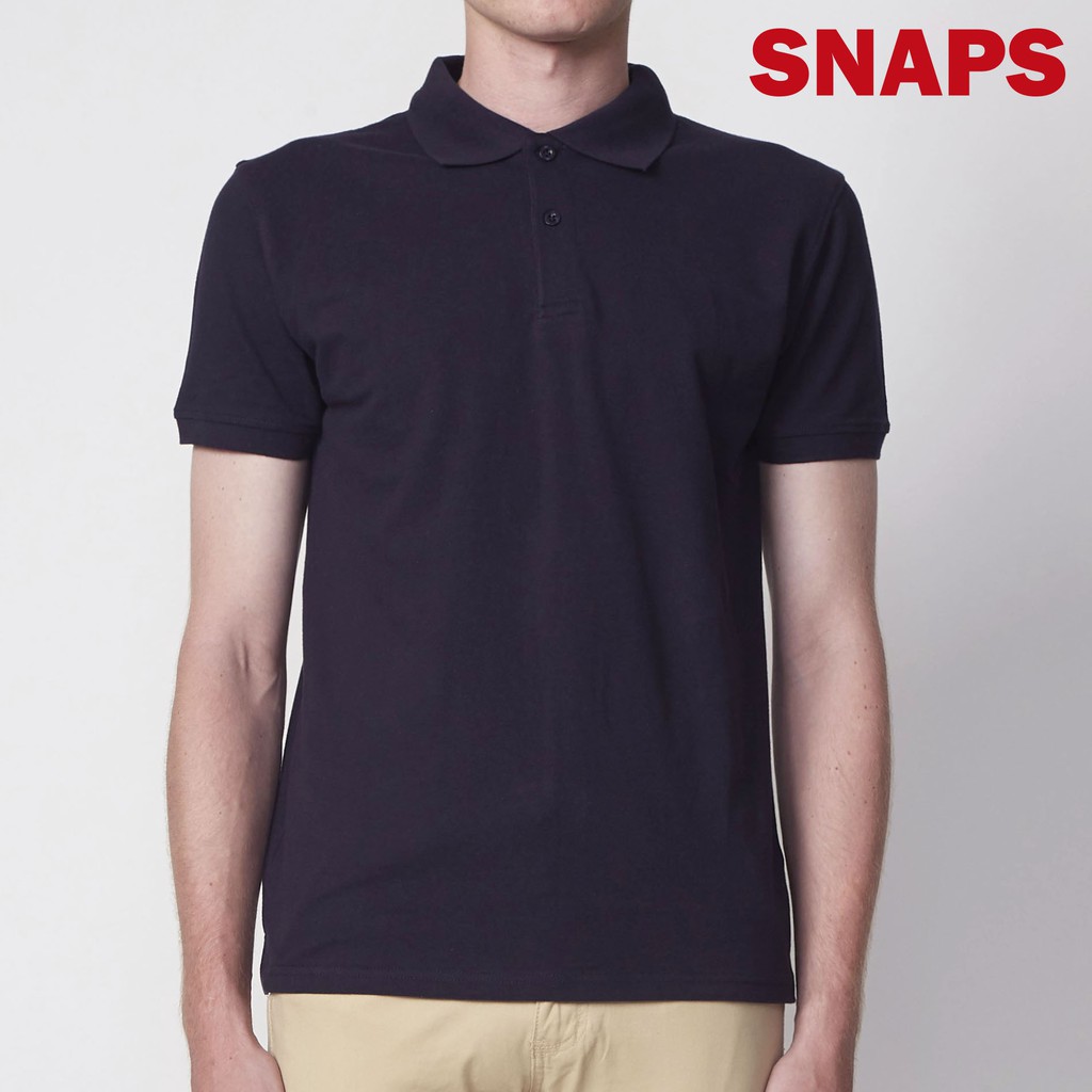 เสื้อโปโลสีพื้นผ้าปีเก้แขนสั้น (สีกรม) Snaps Pique Polo Shirt (Navy)