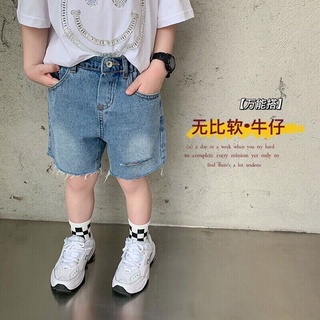 🔥BaiLe🔥Summer childrens jeans Korean five-point pants 2021 new boys shorts with holes in childrens hot pants thin