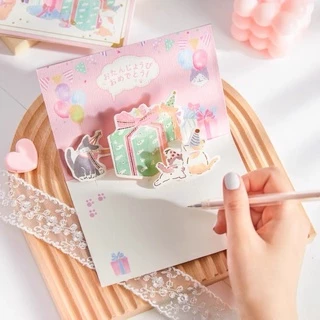 •พร้อมส่ง• การ์ดวันเกิด POP UP น้องแมว ญี่ปุ่น 🇯🇵 ฟร้อนท์ปั๊มเมทัลลิคสีทอง เรียบๆ การ์ดอวยพร