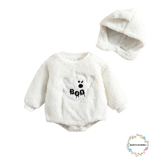 Babyclothes- ชุดจั๊มสูทรอมเปอร์ แขนยาว ปักลายผี ฮาโลวีน พร้อมหมวก ลําลอง สําหรับเด็กทารกแรกเกิด เด็กวัยหัดเดิน เด็กผู้ชาย ผู้หญิง