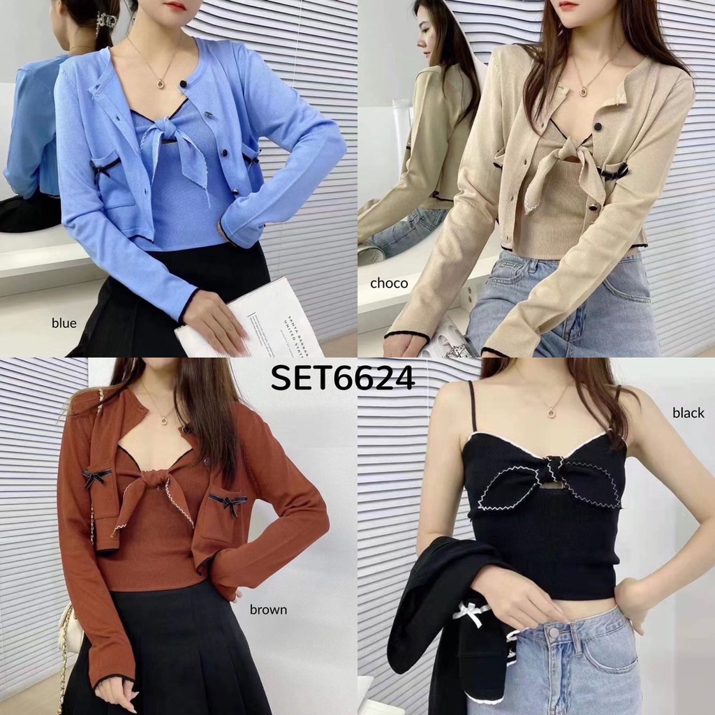 SET6624 ชุดไหมพรมริบบิ้น Tanktop & Outer