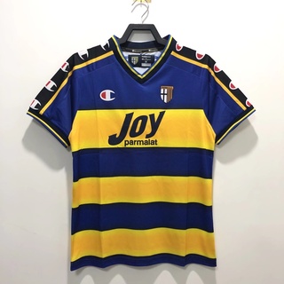 เสื้อกีฬาแขนสั้น ลายทีมชาติฟุตบอล Parma Home 01/02 คุณภาพสูง สไตล์เรโทร สําหรับผู้ชาย S-Xxl