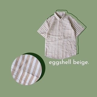 เสื้อเชิ้ตแขนสั้น สี Beige ลายทางตรง รุ่น Eggshell