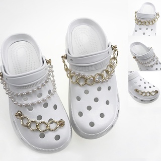 เครื่องประดับแฟชั่น Crocs Jibbitz Charm Set Metal Jibits Chain Gold Pearl Jibitz Crocs สําหรับผู้หญิงรองเท้าอุปกรณ์เสริมเสน่ห์รองเท้า Pin Decoration