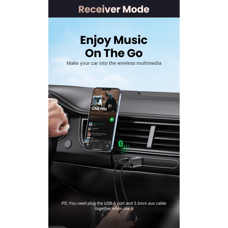 UGREEN ตัวรับสัญญาณ Bluetooth 2in1 transmitter และ receiver 5.1 บลูทูธรถยนต์ USB2.0 to AUX 3.5mm - รูปที่ 5