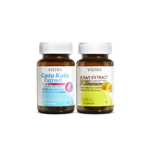 [ VISTRA SET ] VISTRA GenZ Gotu Kola Extract plus Zinc ( 30 เม็ด ) + KIWI EXTRACT Plus Grape Seed, CO Q10 ( 30 เม็ด ) 25.5 +16.5 กรัม