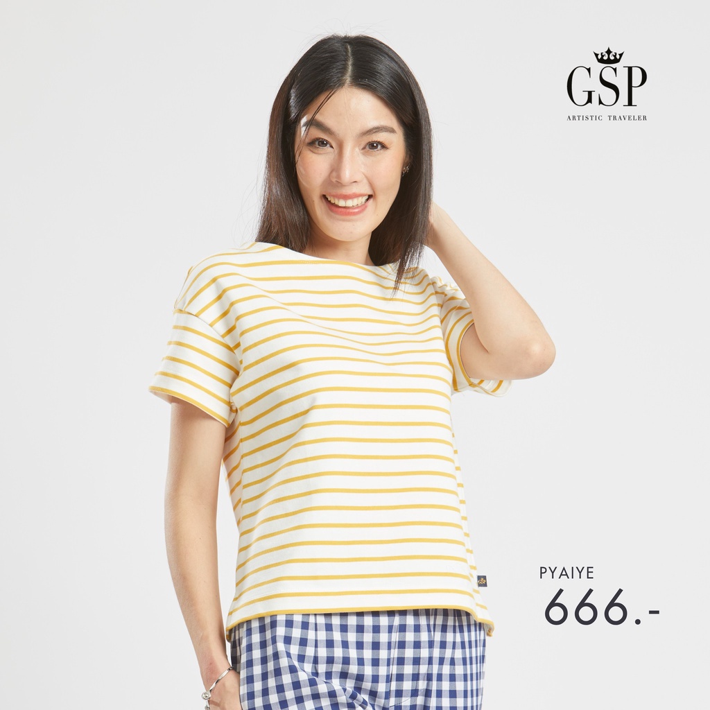GSP เสื้อยืด ผู้หญิงแขนสั้นลายริ้วสีเหลือง Lucky Stripes (P9X7YE)