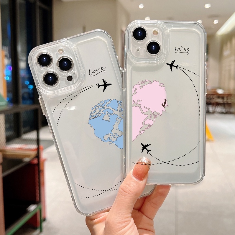 เคสโทรศัพท์มือถือ ซิลิโคนนุ่ม TPU ใส กันกระแทก ลายแผนที่คู่รัก สําหรับ iPhone 15 14 13 12 11 Pro XS Max X XR 10 8 7 Plus