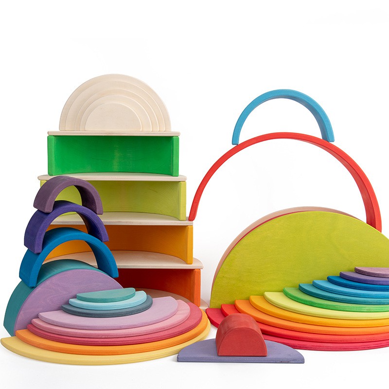 Wooden Rainbow Stacking Toy Large Nesting Puzzle Blocks Educational ...