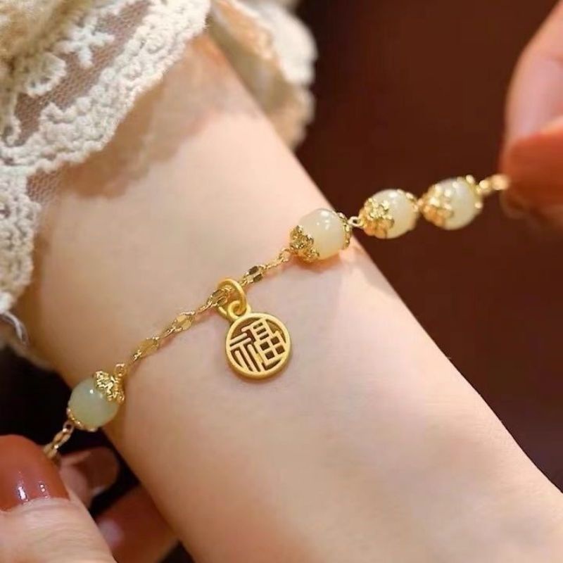 สร้อยข้อมือ จี้หยกนําโชค เข้ากับทุกการแต่งกาย สไตล์โบราณ แฟชั่นสร้างสรรค์ สําหรับผู้หญิง 800