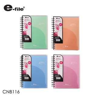 E-file สมุดริมลวด PP แบบใส ซองพลาสติก 4 สี ในเล่มสามารถสับเปลี่ยนได้ A5 4 Subject notenbook CNB116