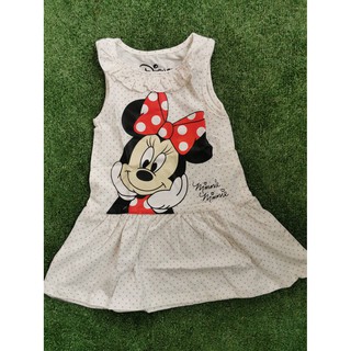 Disney : เดรสมินนี่แขนกุด สีขาว จุดชมพู size 1-2y