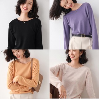 CHERISH 🍓พร้อมส่ง🍓 เสื้อสเวตเตอร์ไหมพรม เสื้อกันหนาวผ้าฝ้าย คอกว้าง โอเวอร์ไซส์ แขนยาว ผ้านุ่ม ใส่สบาย กันหนาว