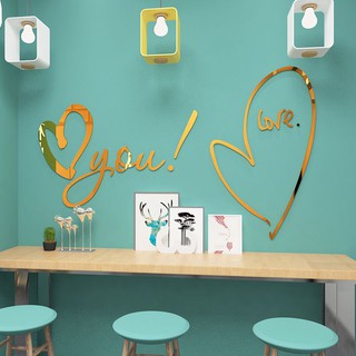 [MH] สติ๊กเกอร์ติดผนังอะคริลิค 3D ลาย หัวใจ  Love you มี 2 แบบ