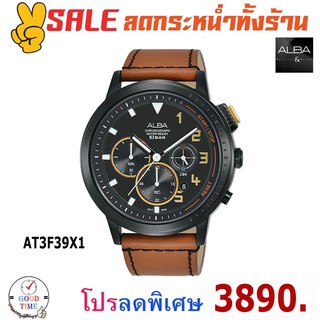 Alba Quartz Chronograph นาฬิกาข้อมือผู้ชาย รุ่น AT3F39X1 สายหนังแท้