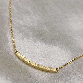 Brushed Gold Curved Bar Necklace, 18K Gold Plated, Sterling Silver Necklace N0010 | สร้อยคอ เงินแท้ ทองแท้