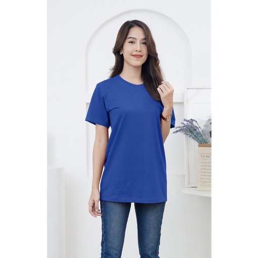 เสื้อยืด (ออกใบกำกับภาษีได้) สีน้ำเงิน คอกลม คอวี  (พร้อมส่ง สินค้าผลิตในไทย)