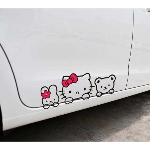 สติ๊กเกอร์ ตัด Hello Kitty Sticker  11 x 29 ซม. แมว คิตตี้ หมี กระต่าย Teddy Bear หมี ติด แต่งรถ ประตู รถ ประดับยนต์