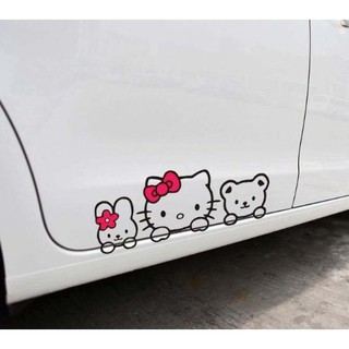 สติ๊กเกอร์ ตัด Hello Kitty Sticker Decals แมว Rabbit กระต่าย Teddy Bear หมี ติด ประตู รถ ประดับยนต์ แต่งรถ 11 x 29 ซม.