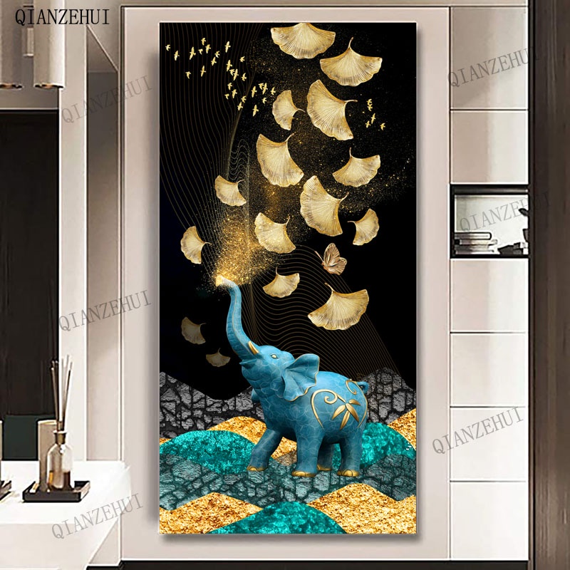 DIY ห้องนั่งเล่น เพชรกลม Nordic โมเดิร์น Fortune Elephant, Golden Mountain Leaf ทางเดินเพชรเย็บปักถั