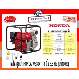 HONDA ปั๊มน้ำ เครื่องสูบน้ำเบนซิน 3 นิ้ว เครื่องยนต์ 4 จังหวะ WB30XT (แท้ 100%)