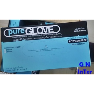 🔥ลดเพิ่ม 25 บาทใส่โค้ด AIM992DE🔥 Latex gloves ถุงมือยางใช้ทางการแพทย์ รุ่นไร้แป้ง สีฟ้า Pure glove ของแท้100% 100 ชิ้น