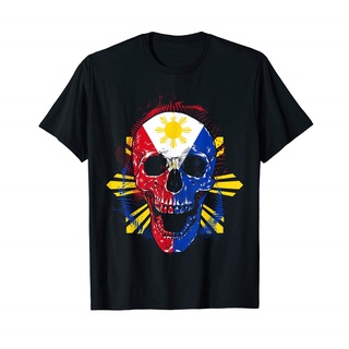 เสื้ เสื้อยืด แบบนิ่ม ระบายอากาศได้ดี พิมพ์ลายหัวกะโหลก ธงฮาโลวีน Filipino Pinoy PhilippinesS-5XL