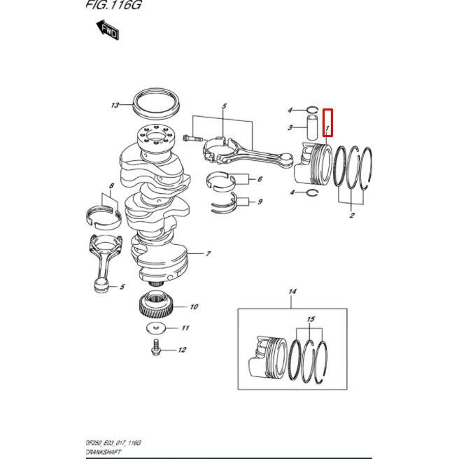 12111-98J00-0B0 PISTON ลูกสูบ เครื่องยนต์เรือซุซุกิ Suzuki Outboard 12111-98J00 1211198J000B0