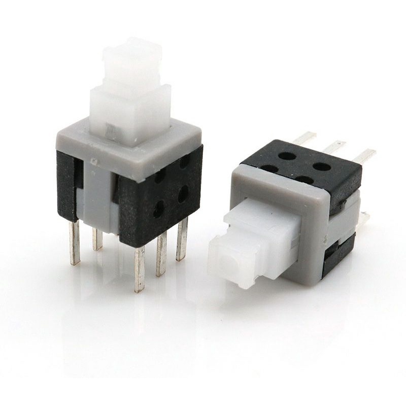 แพ็ค 4ตัว สวิตซ์กดล็อค และ กดไม่ล๊อก 8.5x8.5mm หัวสูง หัวขาว สองแถว 6-pin สวิตซ์ไฟเล็กแบบไม่มีล็อค