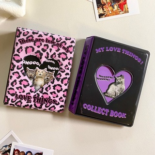 Ins อัลบั้มรูปภาพการ์ดโปสการ์ดหัวใจกลวงลายเสือดาวน่ารัก สมุดอัลบั้มรูป อัลบั้มภาพ สำหรับเก็บโลโม่การ์ด อัลบั้มใส่รูปโพลาลอยด์ 3 นิ้ว 80 ช่อง