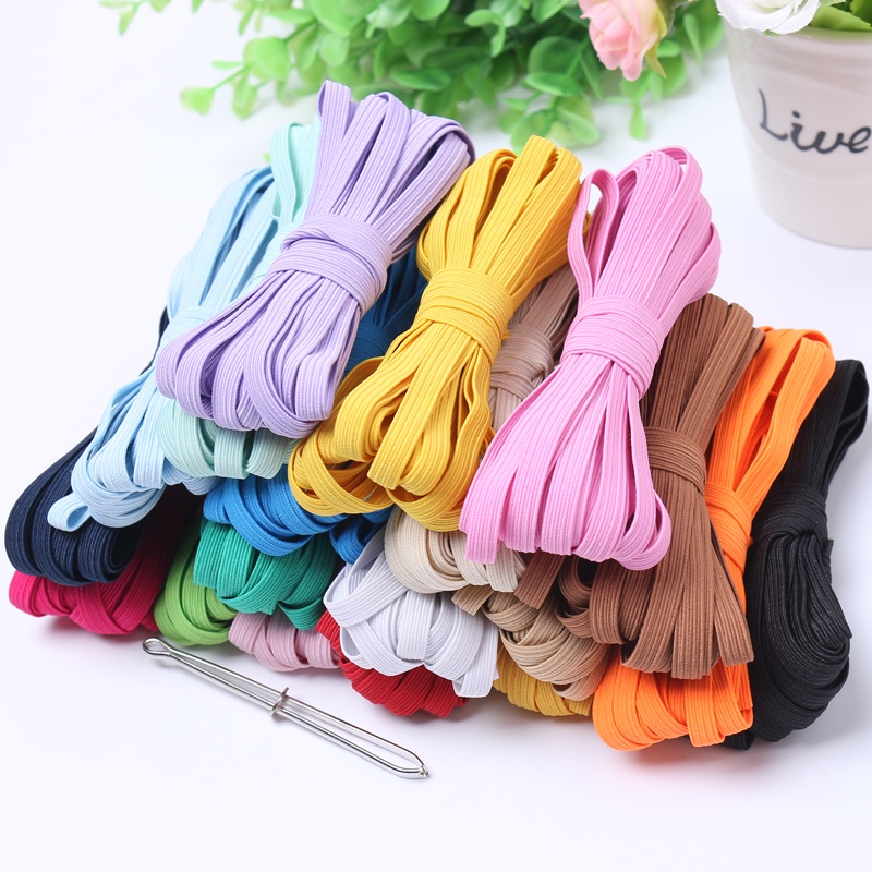 6 มม.Colourful แบนสายยางยืด DIY handmade เสื้อผ้า cuff collar อุปกรณ์เสริม 2 เมตร