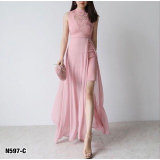 ✅✅ ราคา 290 บาท ✅✅  New แม็กซี่เดรส แต่งอก ลูกไม้ กระโปรงชีฟอง
